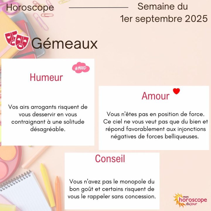 découvrez votre horoscope du 5 septembre 2025 : amour, travail, santé et conseils astrologiques pour chaque signe du zodiaque. préparez-vous à une journée remplie de surprises et d’opportunités !